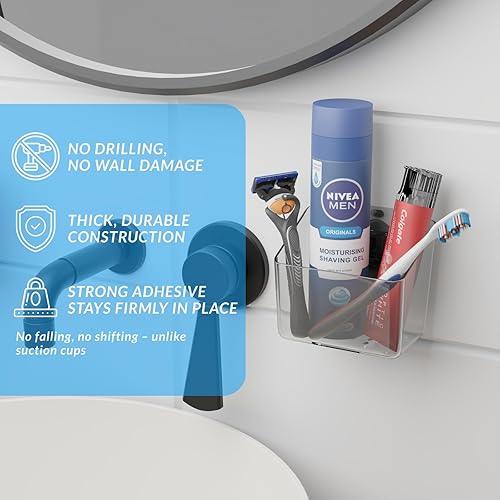 Miniatura 2 de Toro Razor & Soporte para cepillo de dientes para pared de ducha, organizador adhesivo para mascotas sin taladros con drenaje, organizador de pared