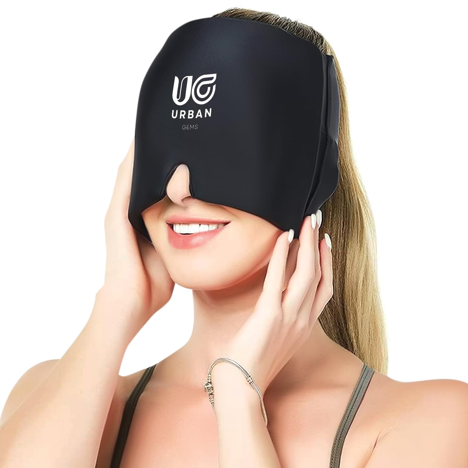 UrbanGEMS Migraine Relief Ice Cap – Hot & Cold Therapy Gel Head Wrap for Instant Headache, Sinus & Stress Relief – Freezable, Microwavable, Reusable &