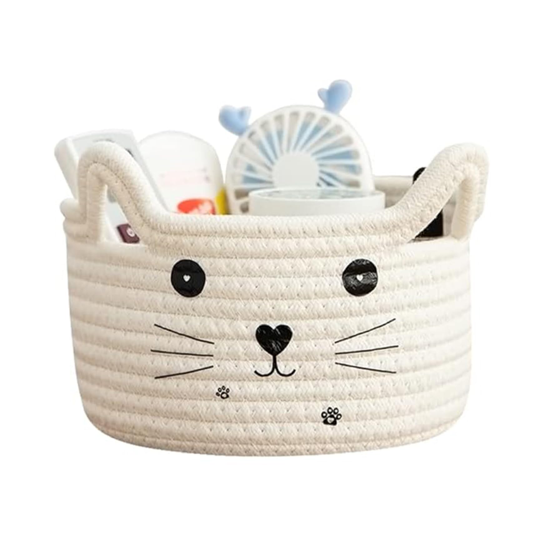 CGTQROVR Cute Basket, Adorable Cat Cotton Blanket Basket with Large Capacity, Foldable Cat Toy with Ear Handles for Baby Toys Makeup Keys