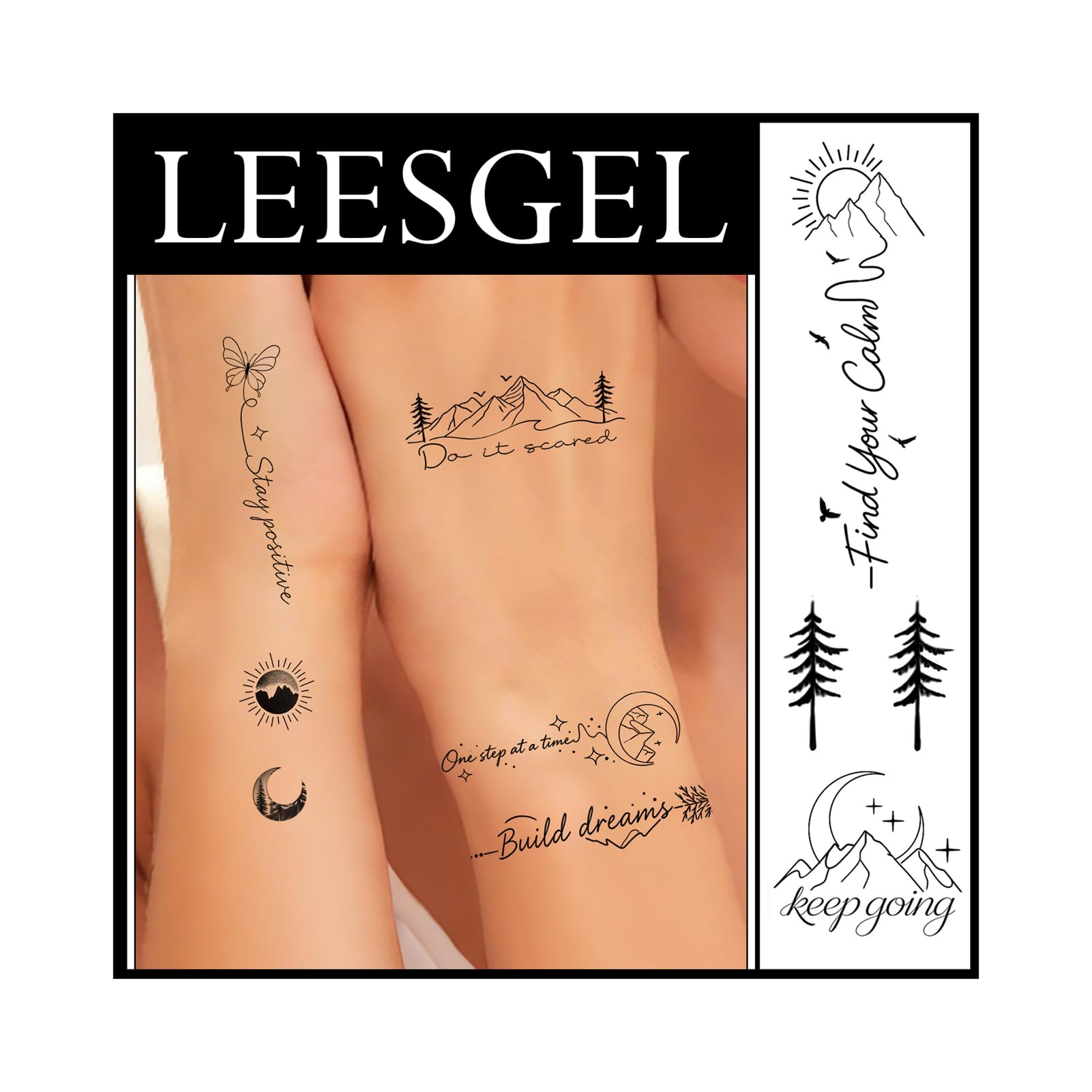 Leesgel Temporäre Tattoos Erwachsene, 4 Blatt Tiere Landschaft Motive | Hautfreundlich Wasserfest, 4 Blatt, Tiere Landschaft Motive, Fake Tattoos Erwachsene, Körper Arm, Festival Alltag