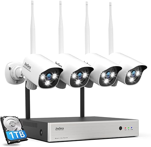 Sistema de cámara de seguridad inalámbrica de 5MP con disco duro 1T, kits NVR de vigilancia de 8 canales y 4 unids Super HD 5MP Cámara bala WiFi