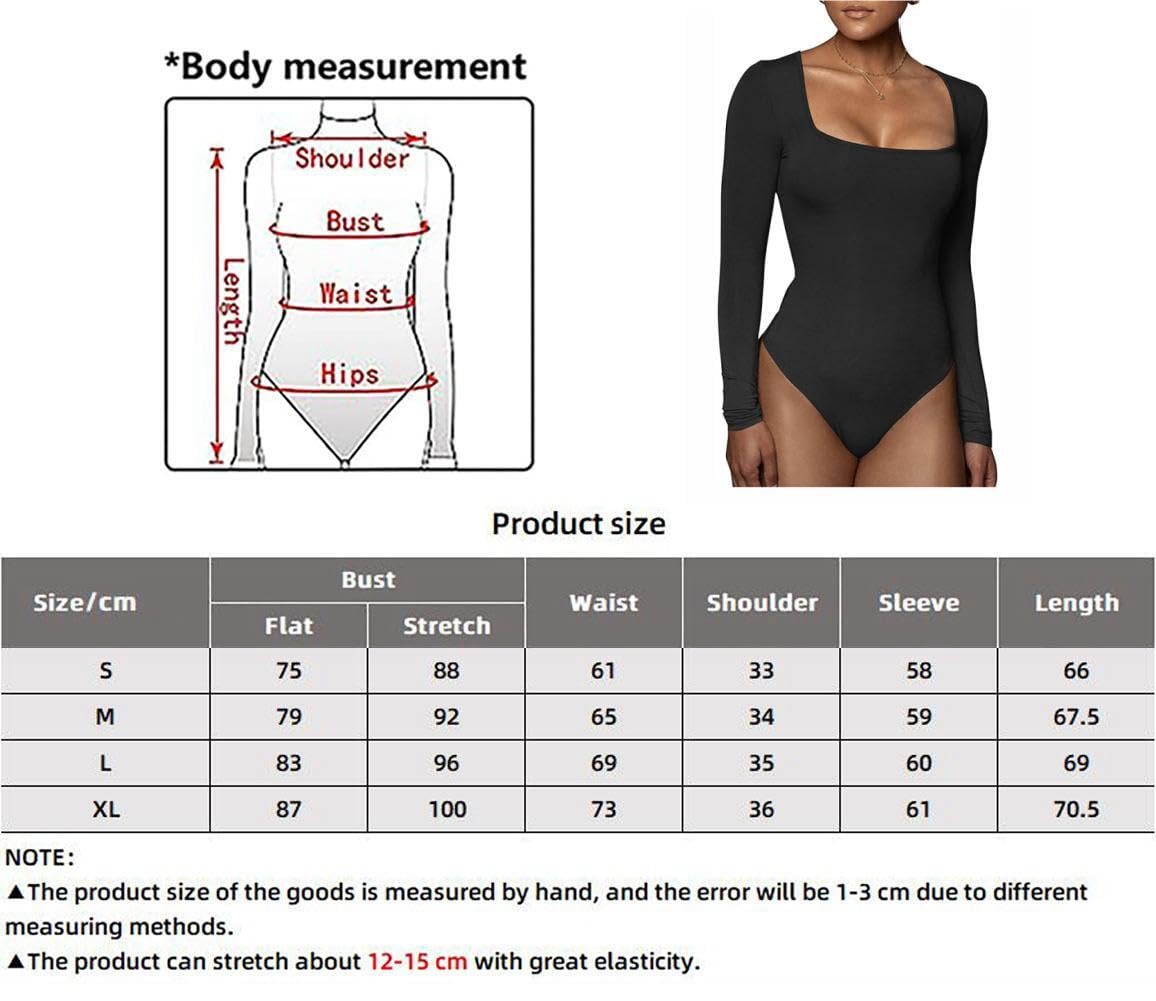 Body damskie z długim rękawem bodysuit z kwadratowym dekoltem seksowne body damskie z długim rękawem eleganckie eleganckie topy miękkie jednolity kolor casualowa rozciągliwa koszulka