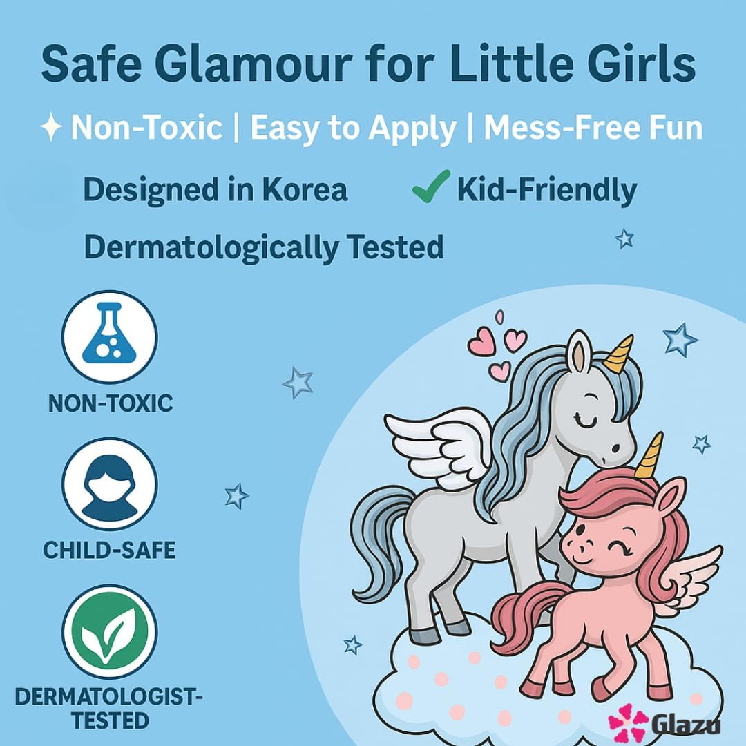 GLAZU Kids Makeup Set | Complete Beauty Kit with Eyeshadow, Hair Clips, Eyebrow Pencil & Glitters | Fun Pretend Cosmetic Playset for Girls for Birthdays and Parties 2
