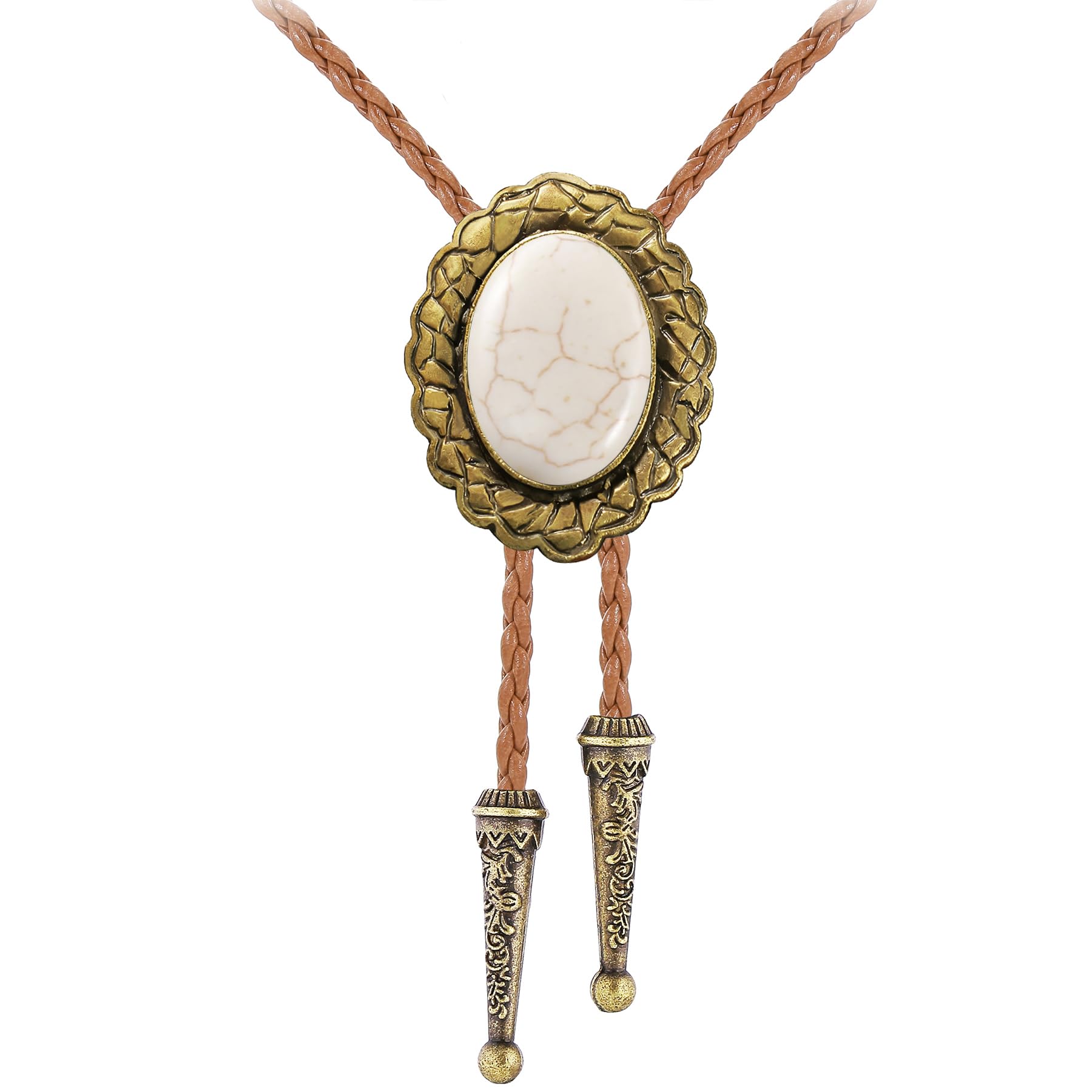 Jeilwiy Bolo Tie for Men Real Stone Westwern Cowboy Ties Silver Bolos Women Leather Necktie Gift for Birthday Christmas