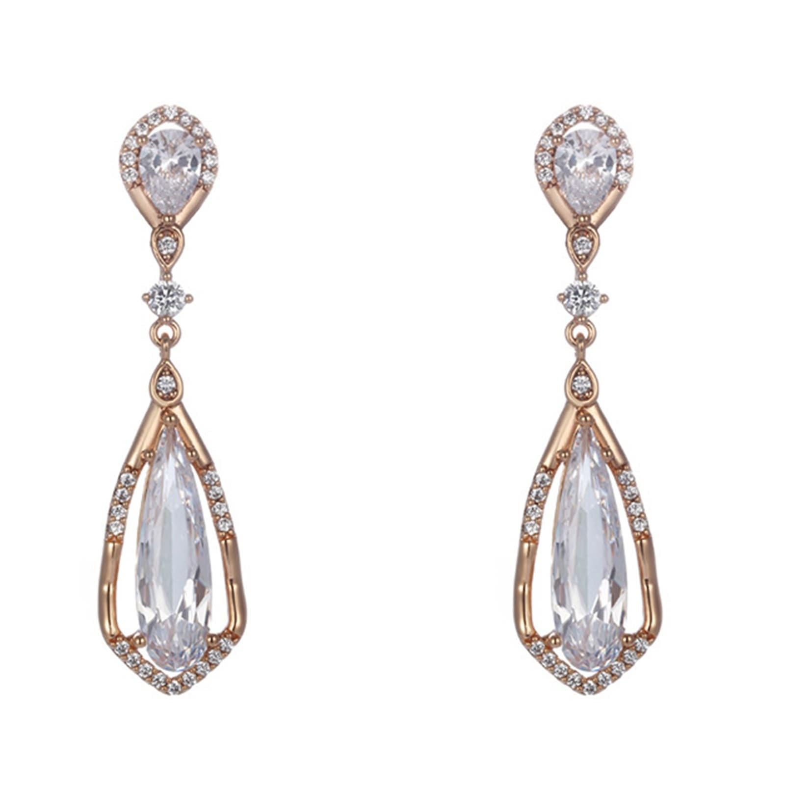 Orecchini in oro rosa 9 K/14 K/18 K, gioielli autentici con gocce di moissanite, eleganti lacrime in oro rosa Au 375/585/750