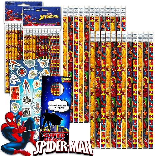 Lápis Homem-Aranha, 24 peças a granel – Pacote com 24 lápis Homem-Aranha para crianças, carteira móvel, cabide de porta | Material escolar do Homem-Aranha para meninos