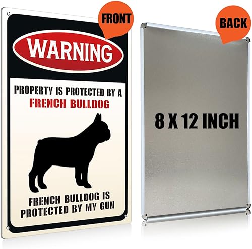 Miniatura 2 de Divertidos letreros de metal de advertencia para perros, decoración artística de pared, propiedad está protegida por un cartel de bulldog francés