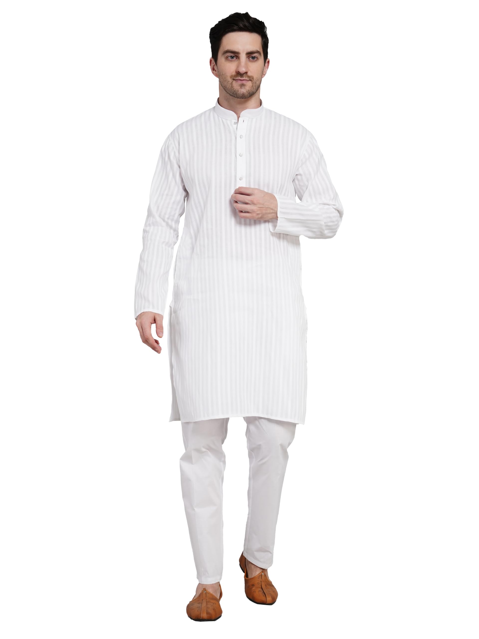 noar- light up your style Men’s Pure Cotton Kurta Pajama Set – Regular Fit, Breathable Fabric, Traditional Ethnic Wear for Festive & Casual Occasions (IN, Alpha, XL, OFF White Self Design Stripes D5)-picture-23