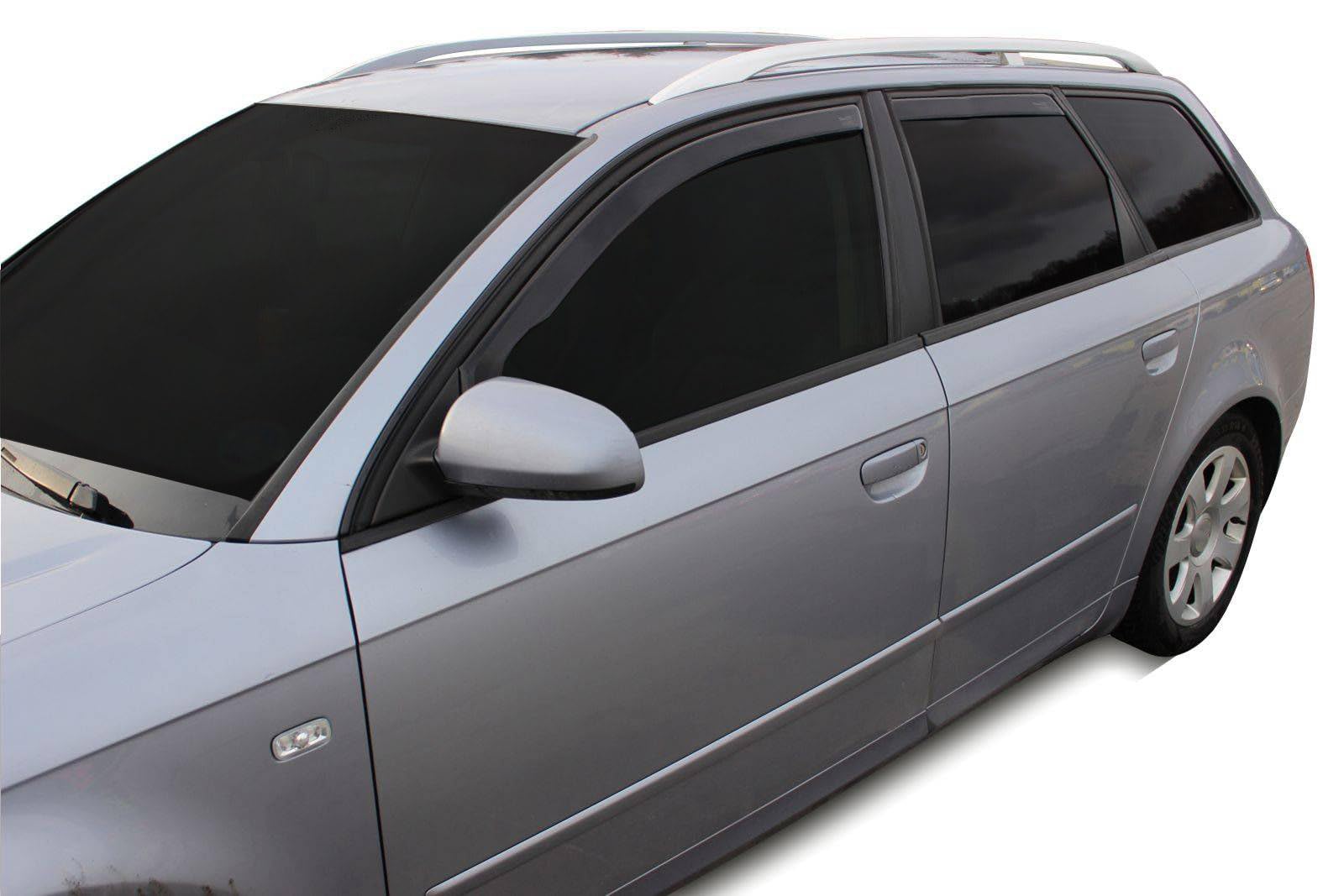 J&J AUTOMOTIVE Windabweiser passend für Audi A4 B6 / B7 2000-2009 4tlg, Heko Regenabweiser Vorne Hinten Getönt Dunkel Passform