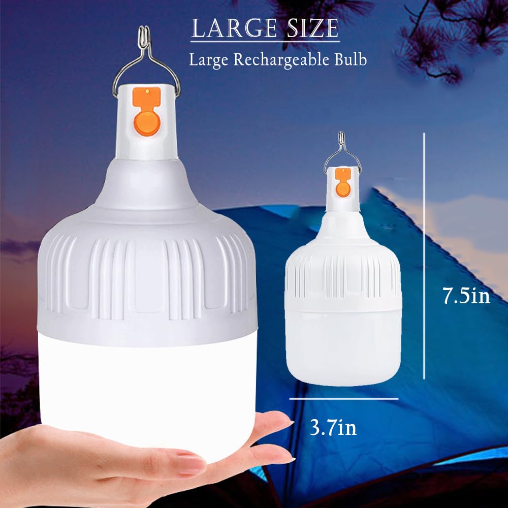 Lot de 2 lampes solaires LED pour tente de camping, 4 000 mAh, 3 modes, rechargeable par USB, lumière portable à suspendre, pour la pêche, les urgences, la cour, le jardin, 4 affichages de puissance