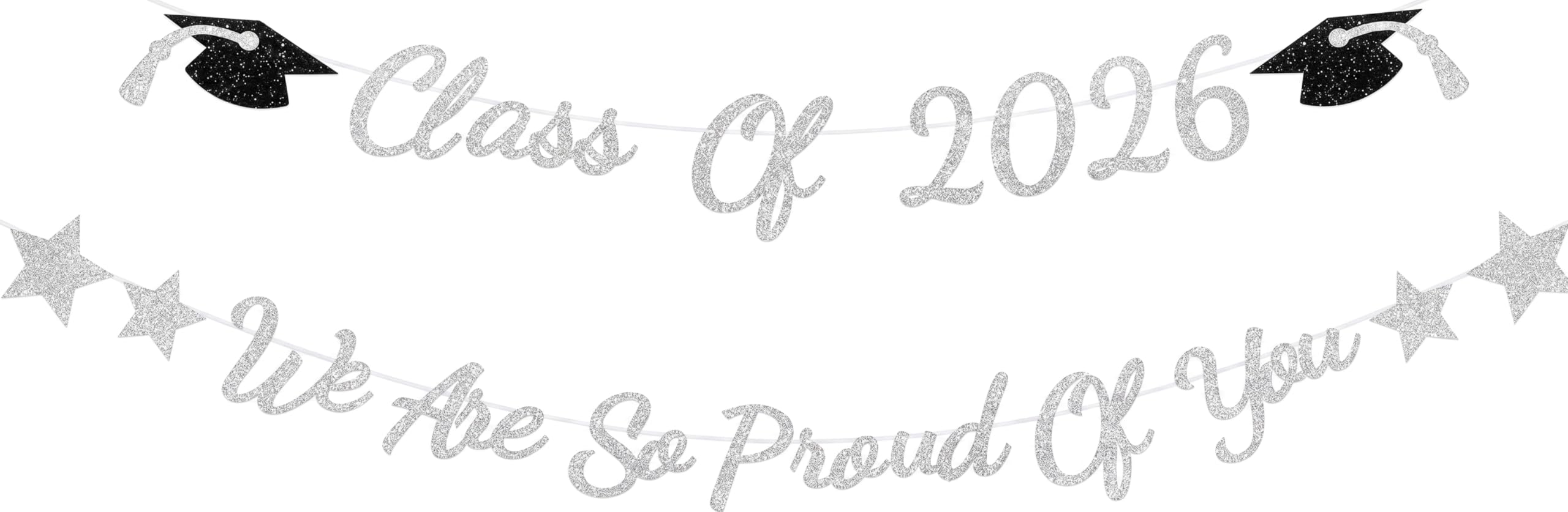 Elicola Graduation Party Decorastion, Class Of 2026 Glitter Banner We are So Proud of You Banner For Graduation, Leavers 2026 decorations Congratulations Retirement Grad Party Supplies Silver