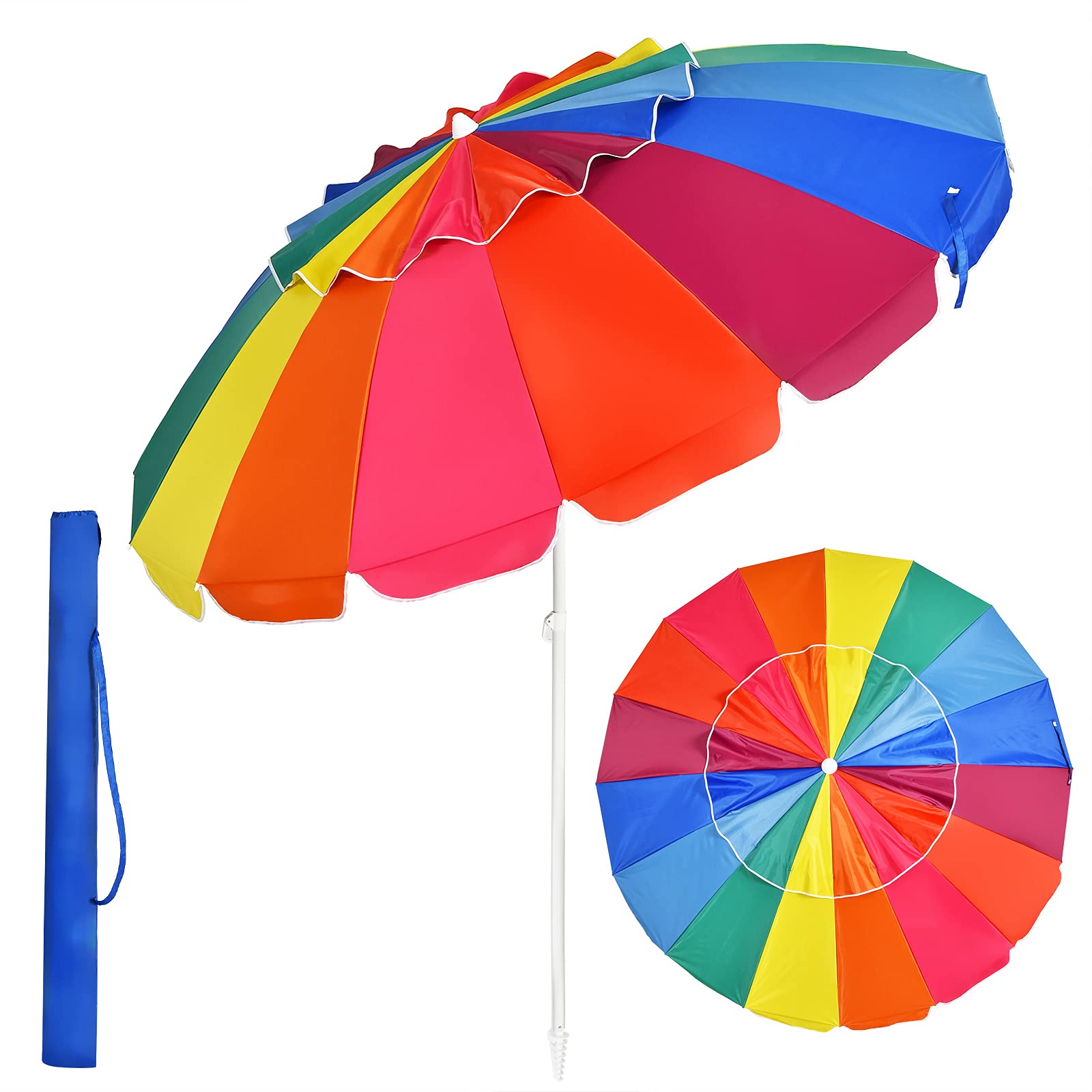 GOPLUS Sombrilla Playa 180/200/220cm, Sombrilla Playa Grande con Protección UV, Ventilación y Bolsa de Transporte, Sombrilla Antiviento Plegable y Inclinable para Piscina Jardín