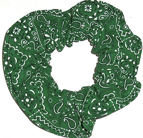 Bandana Print Cotton Fabric Hair Scrunchie Handmade by Scrunchies by Sherry (Green)