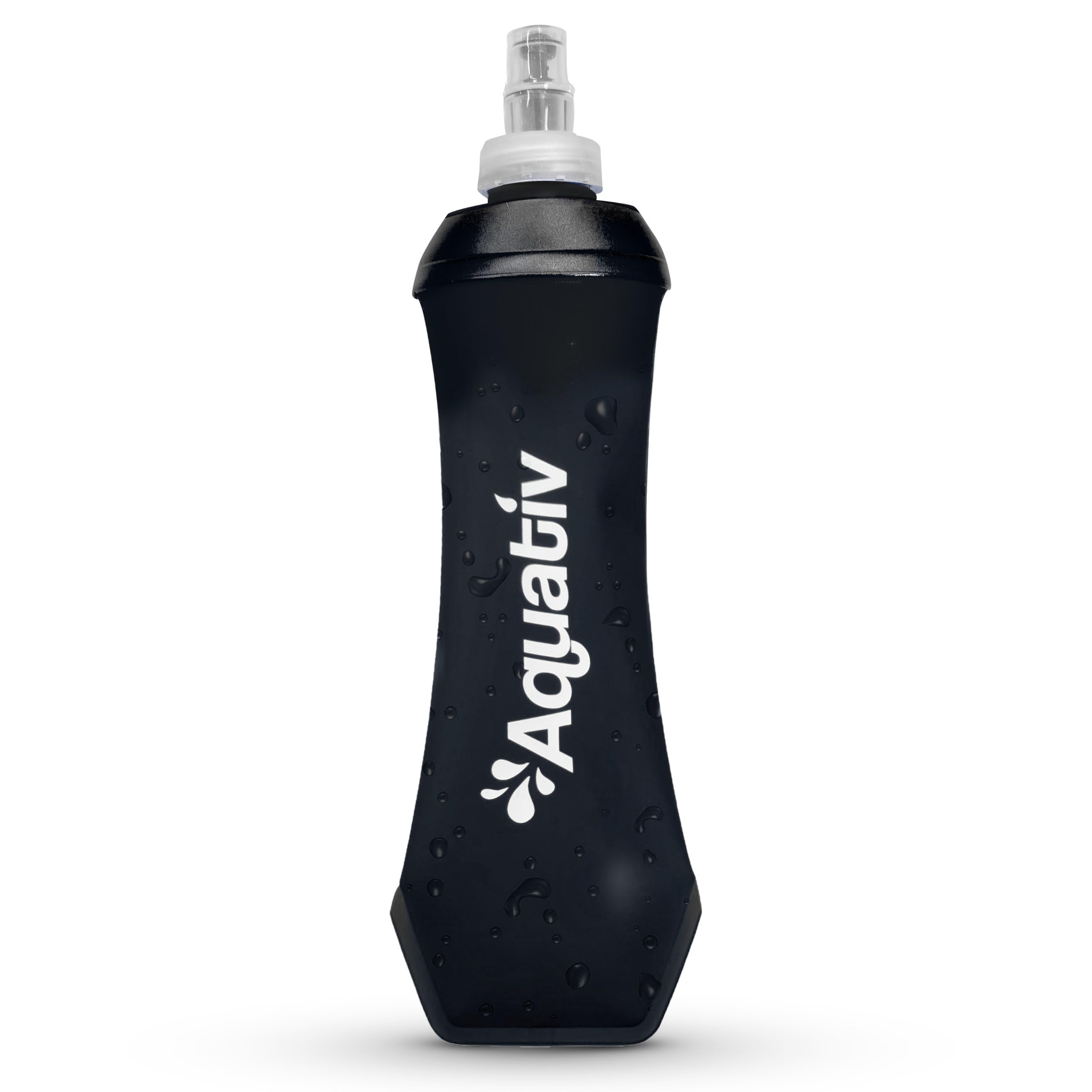Aquativ Soft Running Water Bottle 500ml | Collapsible Running Flask, BPA-Free Hydration Bottle for Sports, Runners, Hiking, Cycling & Skiing | Leakproof | Fits Hydration Vest (Black)