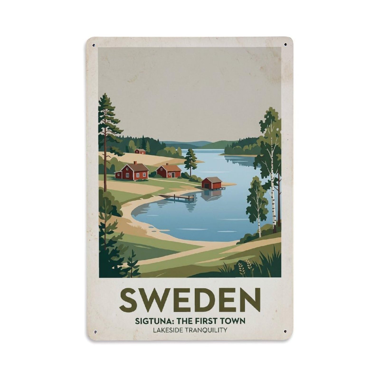 Vintage Travel Sigtuna Sweden Lakeside Metal Tin Sign