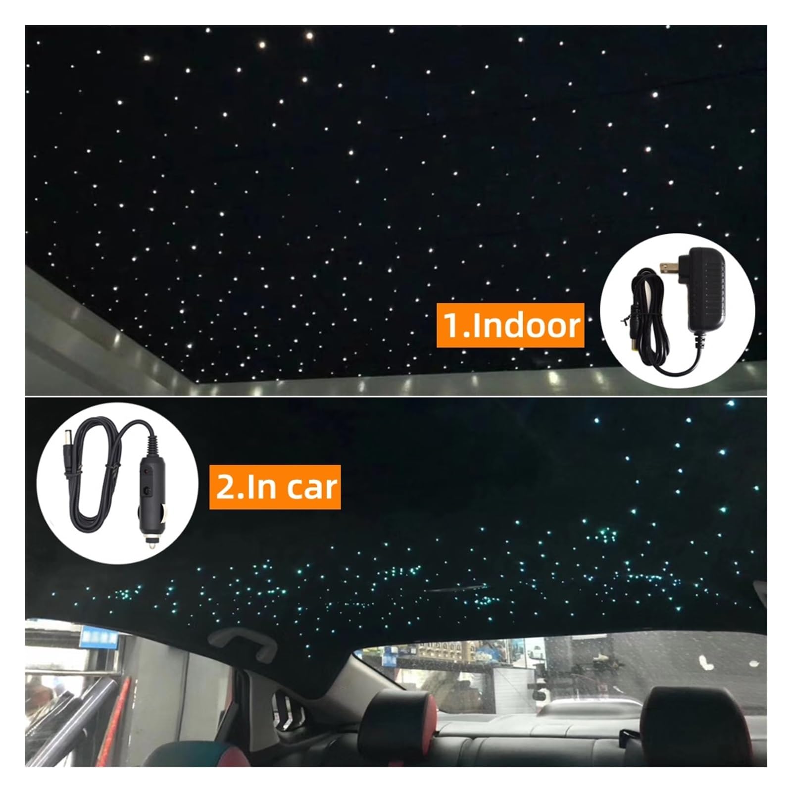Oświetlenie wnętrza samochodu LED, Światła światłowodowe LED samochodowe Zestaw oświetlenia sufitowego Star z aplikacją na smartfony Kontroler Bluetooth Światłowód gwiazdowy Światła nastrojowe w samoc