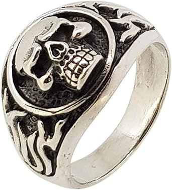 61f5HDFk+XL. AC SY445 SX342 2025 Treasure Bay Anillo de plata de ley 925, anillo grueso pulido de calavera de motociclista, anillo de plata para hombre