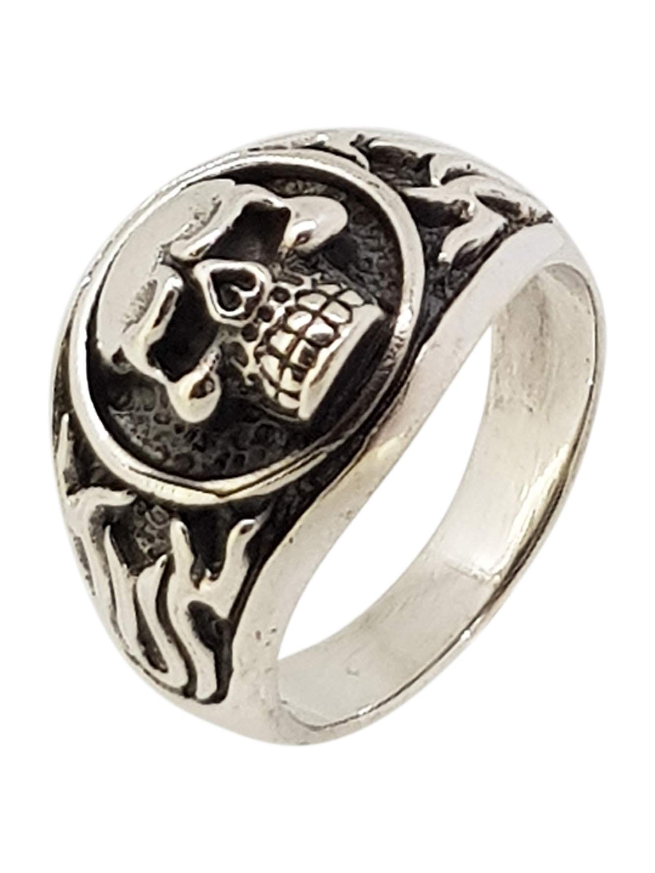 Treasure Bay Anillo de plata de ley 925, anillo grueso pulido de calavera de motociclista, anillo de plata para hombre