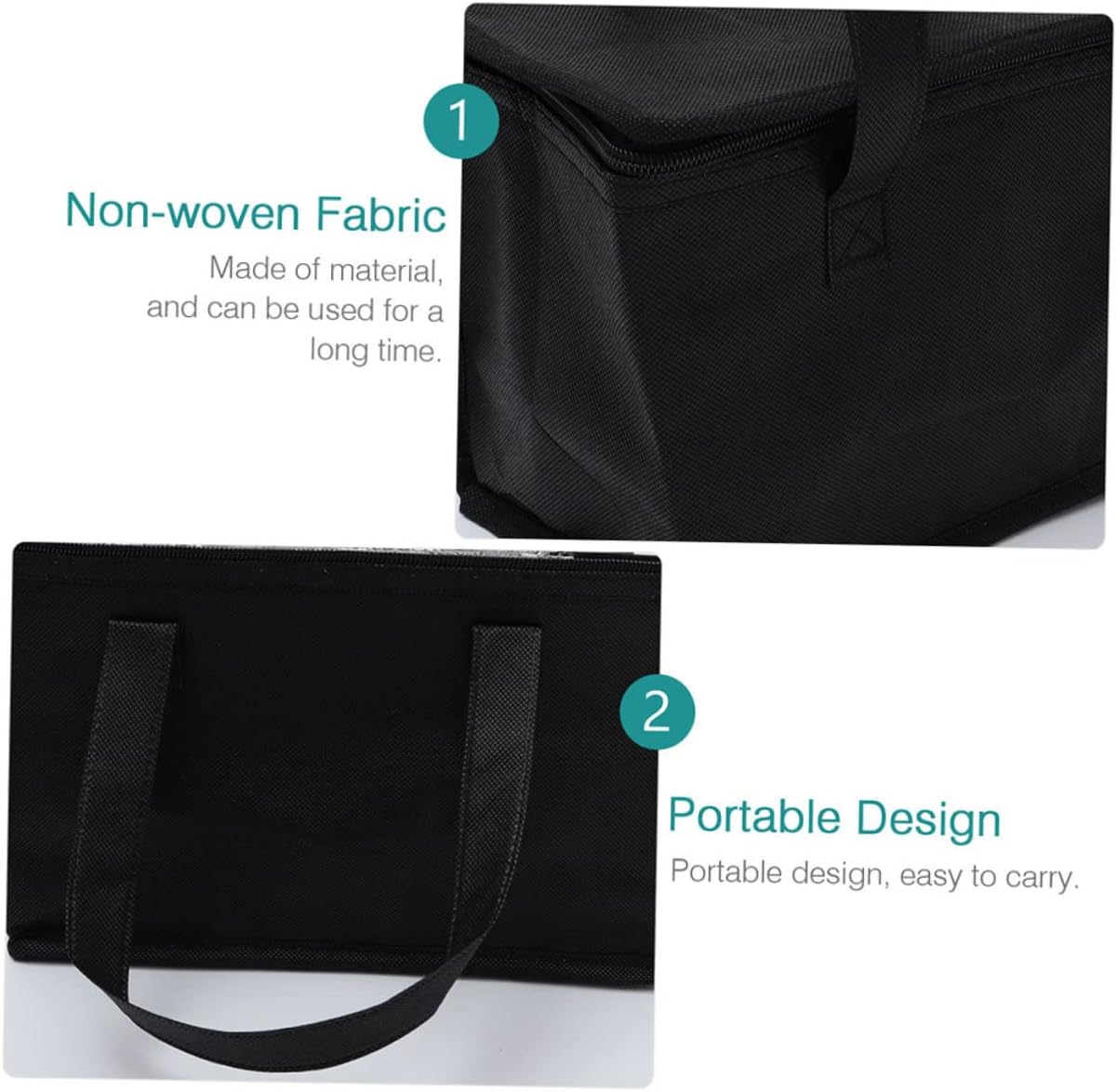 Mikinona Portable Insulation Bag, Black, Aluminum, Non-woven Fabric Zipper Insulated Pouch, Suitable for Food and Beverages, with Load Bearing Capacity