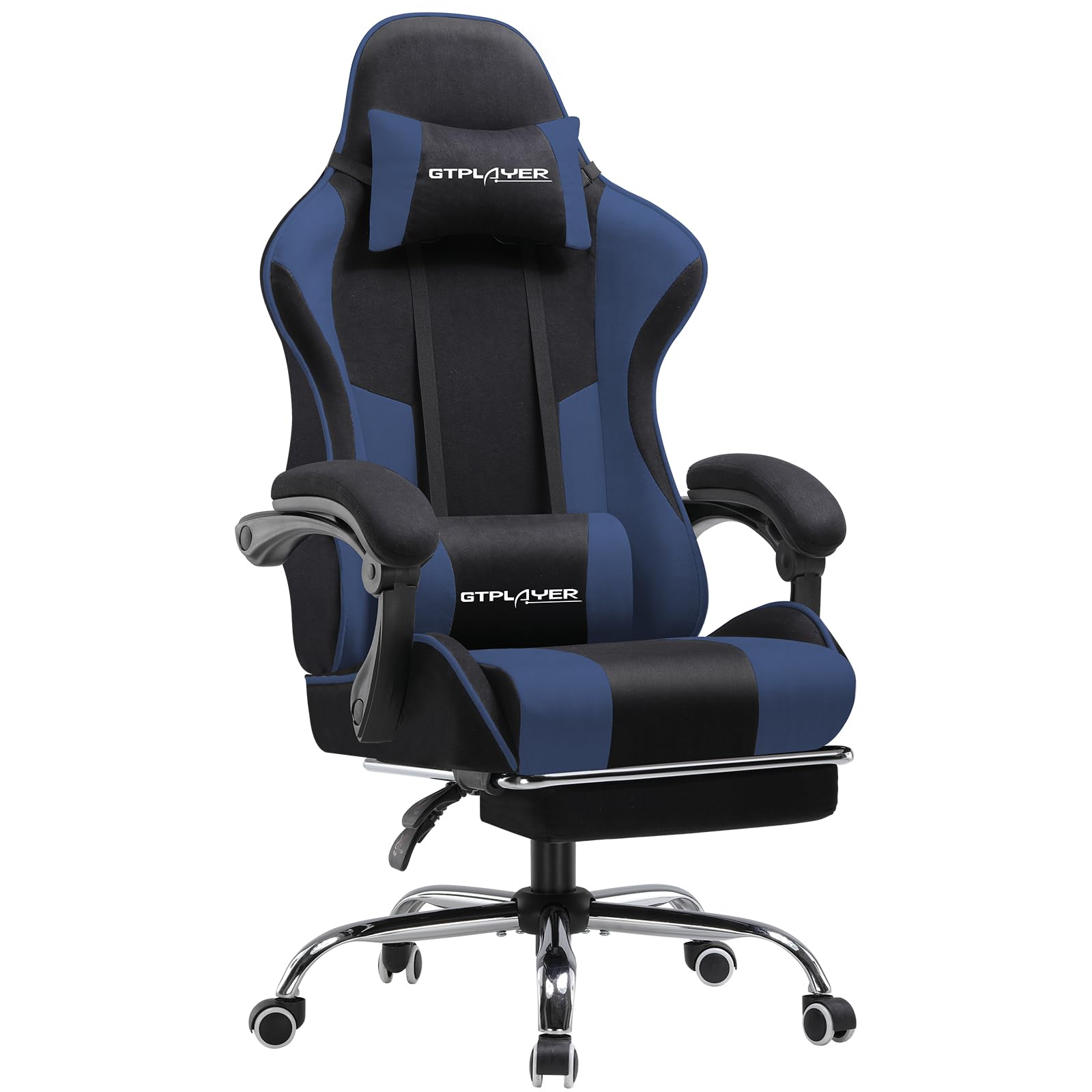 GTPLAYER Sedia da gioco ergonomica, sedia da gioco, sedia da ufficio, sedia da gioco, con schienale regolabile a 135°, altezza regolabile, seduta in tessuto blu