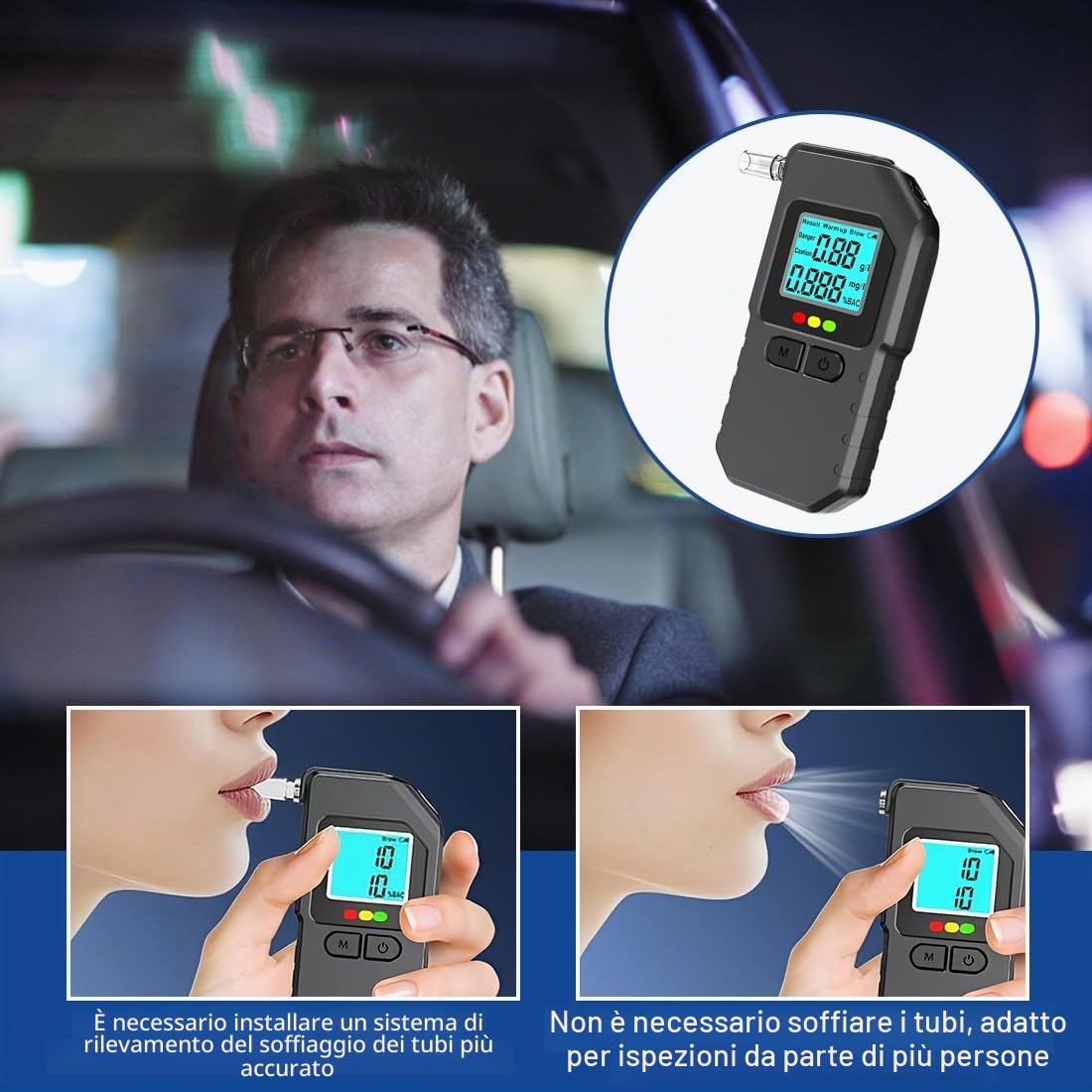 1 Pezzi Etilometro Portatile Professionale Alcoltest Certificato Uso Personale, Alcol Test Portatile, Alcoltester Digitale Precisa del Tasso Alcolemico Incluso 10pz Bocchini