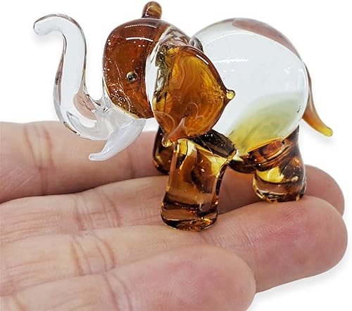 Miniatura 2 de ChangThai Design Pequeña figura de elefante marrón transparente de 1 pulgadas de alto, animales pintados a mano en miniatura de cristal pintado a