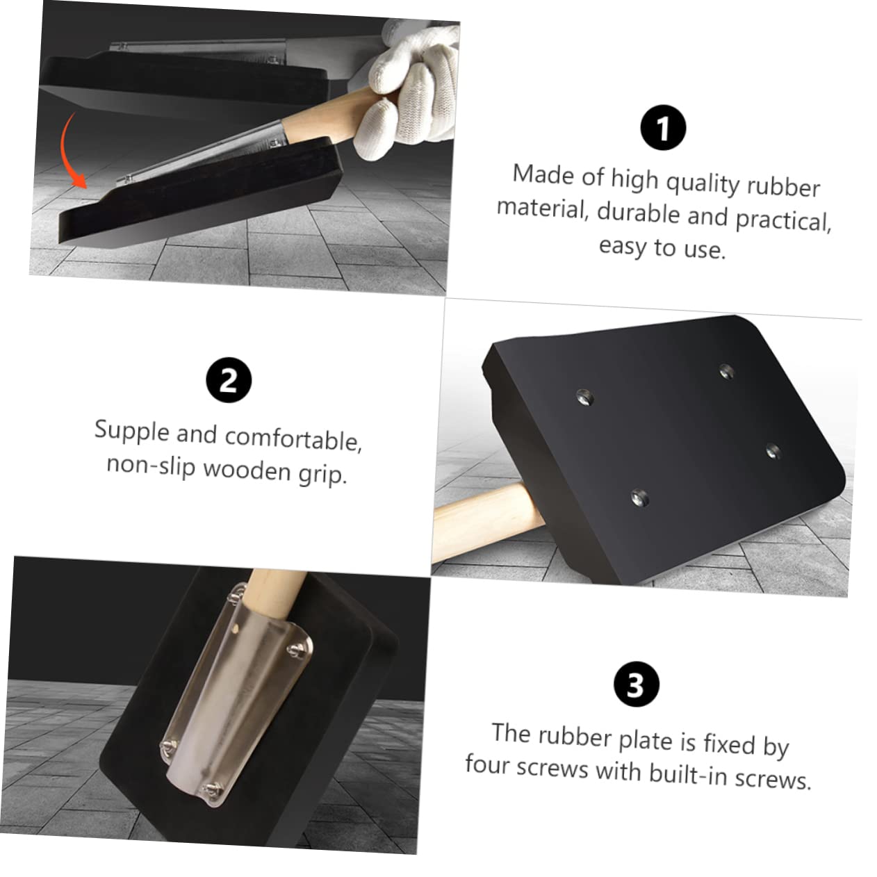 Uonlytech Maillet Caoutchouc Pour Pavage Outil De Construction Marteau Caoutchouc Aplanir Carreaux Poignée Ronde Bois