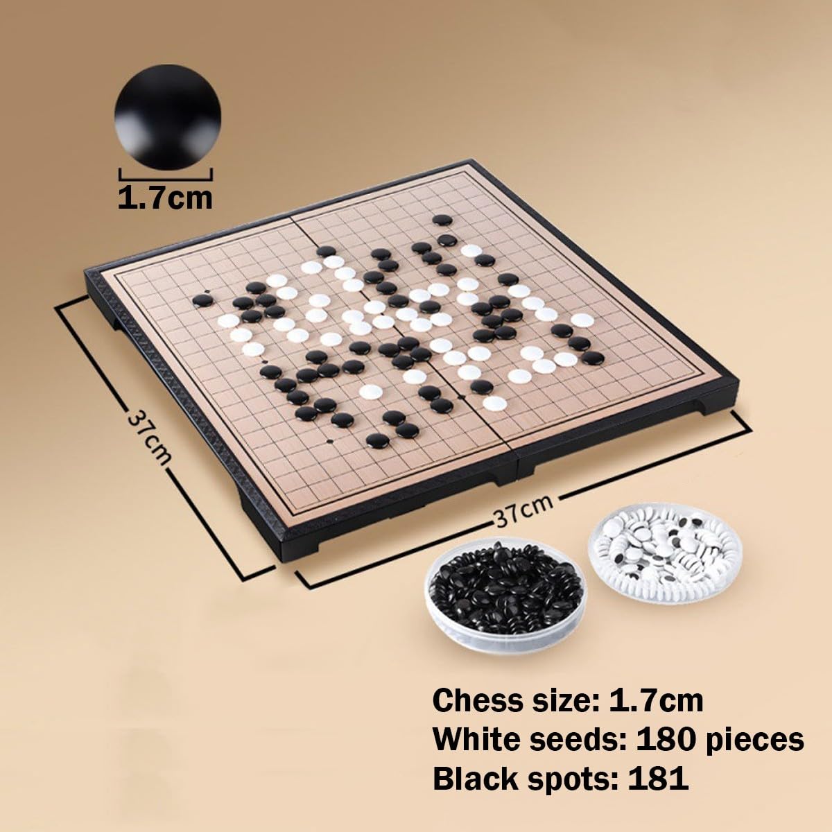 Juego de Go portátil con Tablero magnético, Ligero y Plegable, Jugadores Principiantes.(Yellow,C)