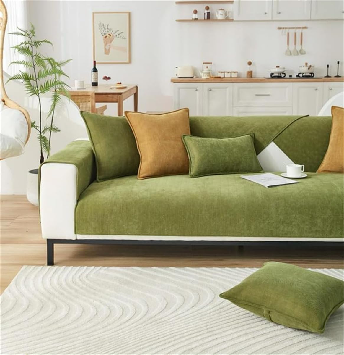 Copridivano in ciniglia con motivo a zigzag antiscivolo, adatto ai cani, protezione per divano componibile, arancione, 90 x 210 cm, perfetto per l'arredamento della casa e proprietari di animali