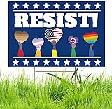 Resist! Sign Anti Trump MAGA Yard Sign Double Sided Corrugated Plastic Outdoor Lawn Garden Sign with Metal H Stake 18'x12'