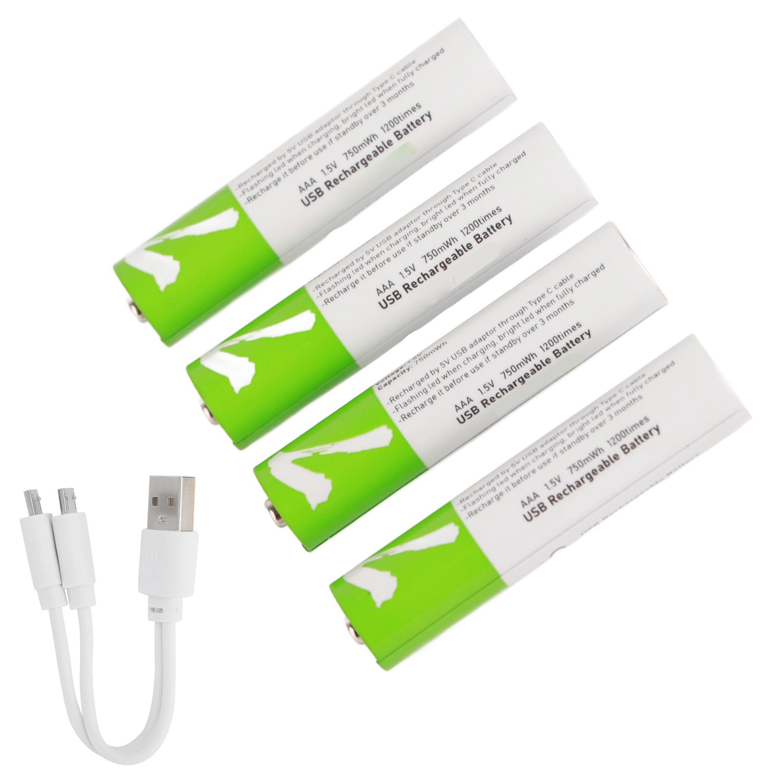 lyrlody Batterie Rechargeable AAA au Lithium-ION, Paquet de 4 Batteries de Grande capacité 750 Mah avec Chargement USB et Indicateur LED, pour Appareils Photo Numériques, Jouets et