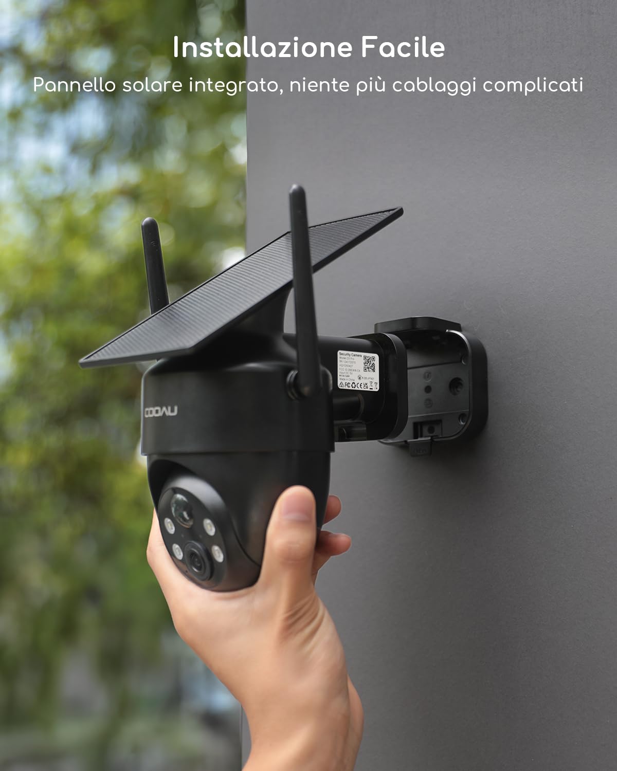 COOAU 2K Telecamera Wi-Fi Esterno Senza Fili,Videocamera Sorveglianza Esterno con Batteria,Ricaricabile a Bassa Luminosità, Facile da Installare,Visione Notturna a Colori,Rilevamento PIR,360° PTZ