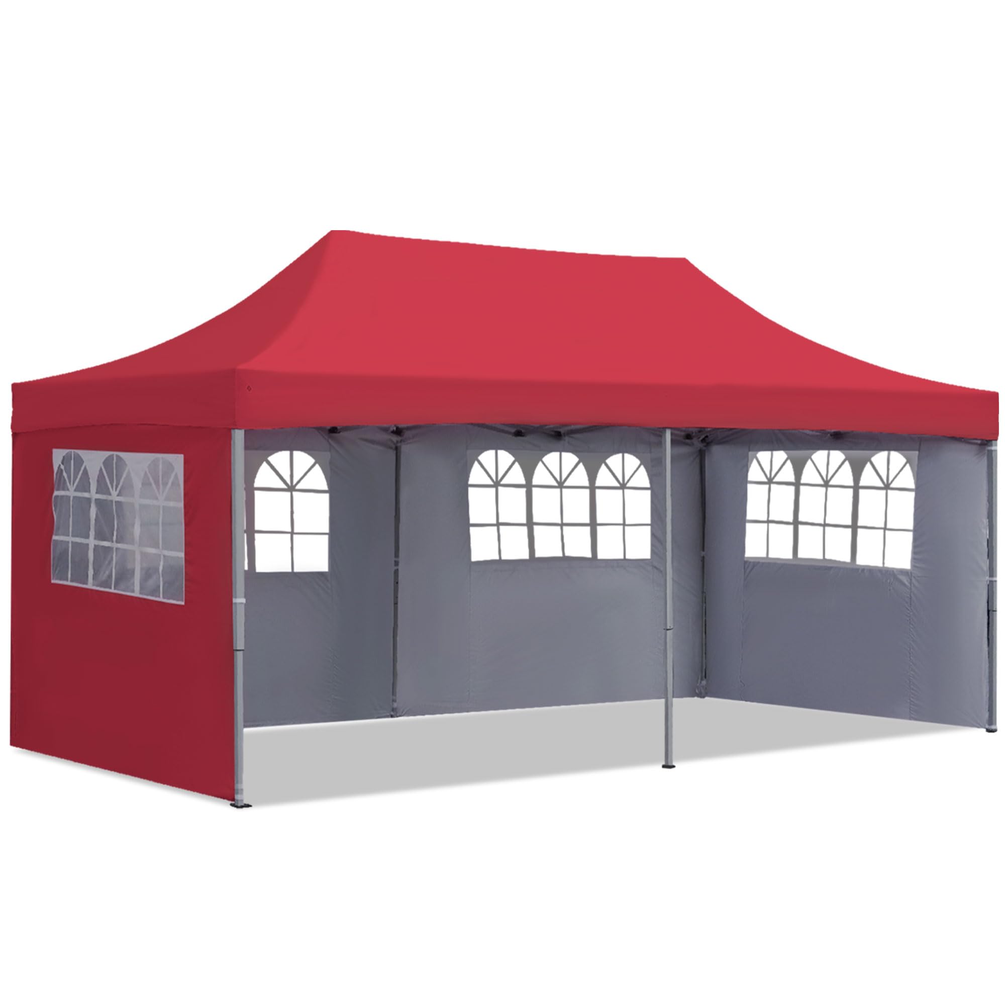 GDY 10'x20' Pop Up Canopy, Folding Party Tent with 4-Panel Removable Sidewalls, Heavy Duty Outdoor Commercial Instant Gazebo with Wheeled Bag, Red.