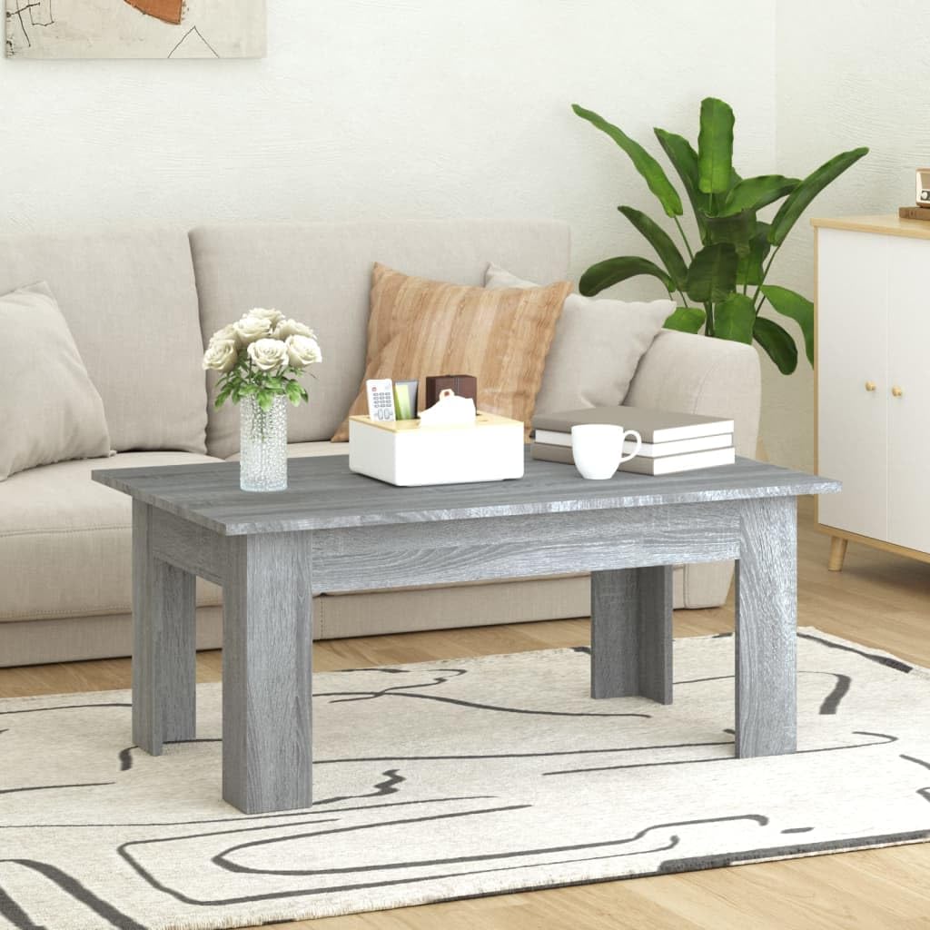Homgoday Table basse grise Sonoma 100 x 60 x 42 cm en bois d'ingénierie, table d'appoint pour salon, salle de réception d'invités, chambre à coucher et mobilier de bureau