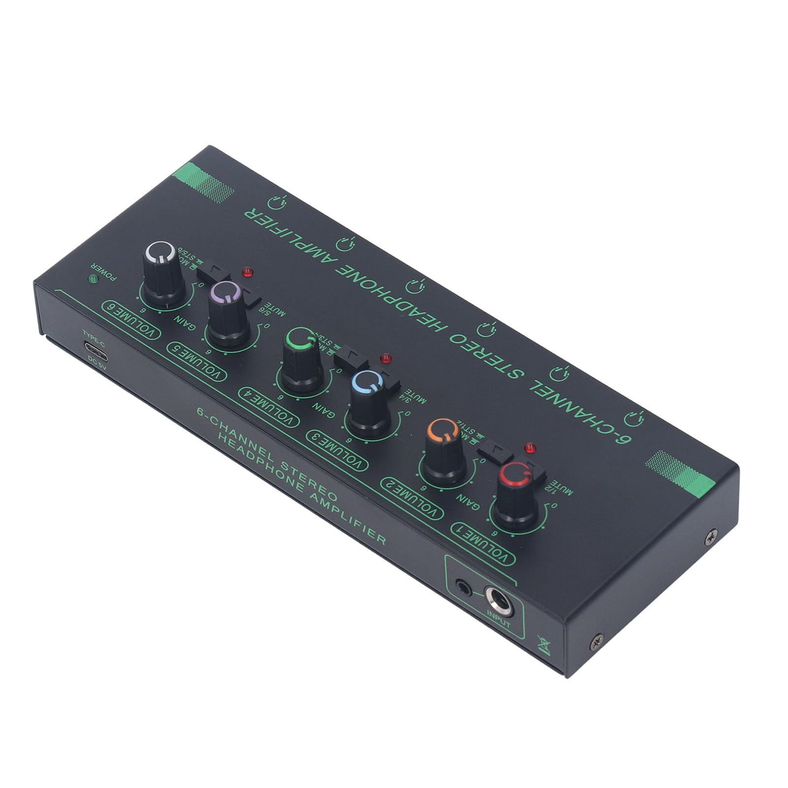 Amplificatore per Cuffie Stereo a 6 Canali Amplificatore per Cuffie Stereo Mini Splitter di Segnale Stereo Mono a 6 Canali con Commutazione per Microfono