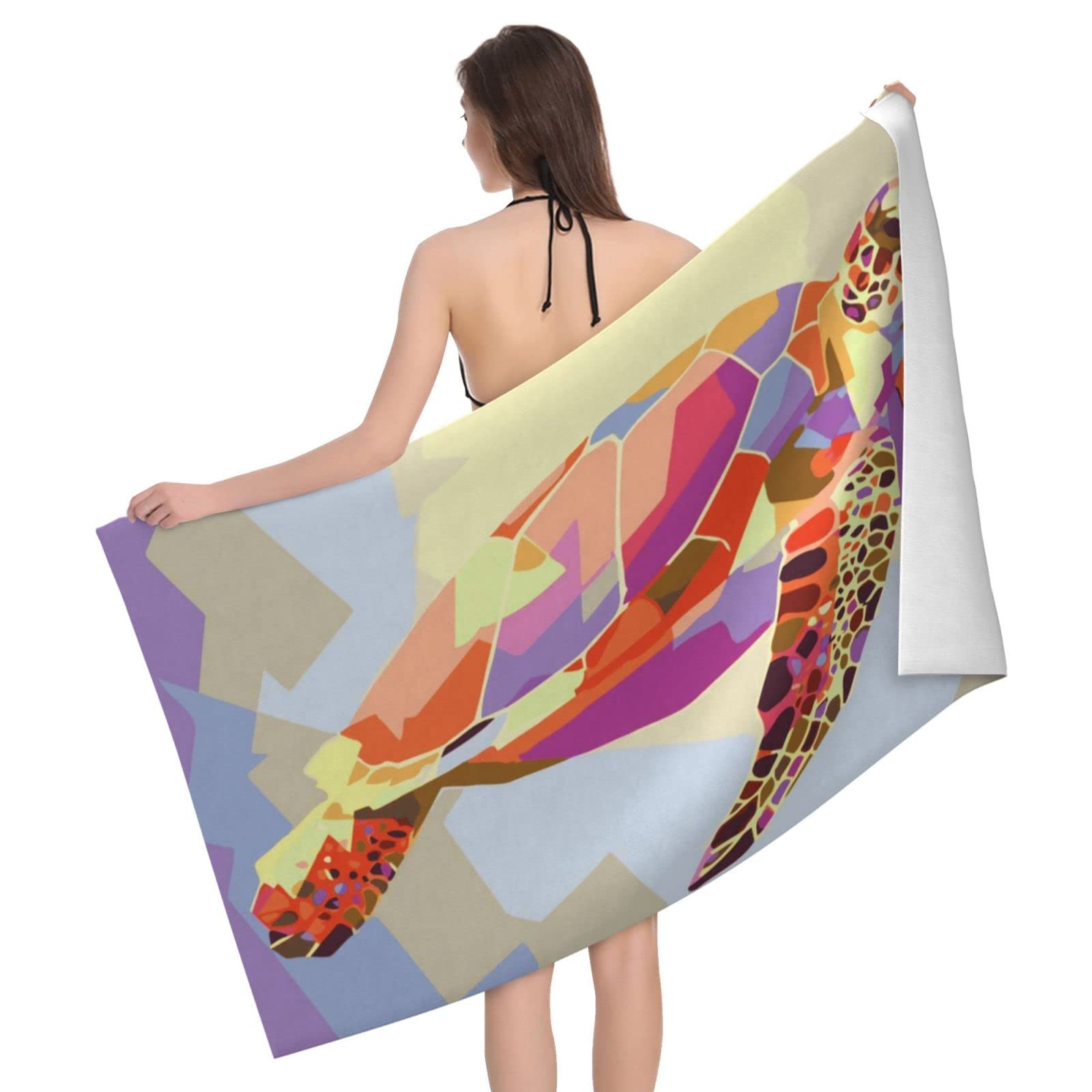 Lawenp Color Painting Turtle Bath Towel Beach Towel Popular Durable Stylishffy Touch Highly Absorbent Quick Dry Polyester 32" X 52" Also As A Gift