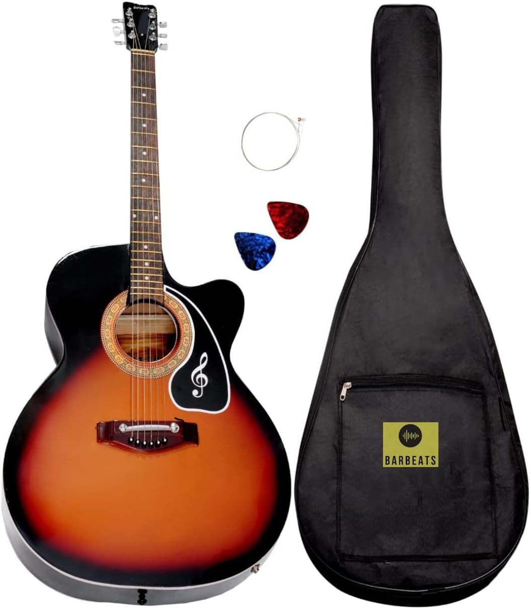 Barbeats Acoustic Guitar with inbuilt truss rod and accesories (Black and Brown)