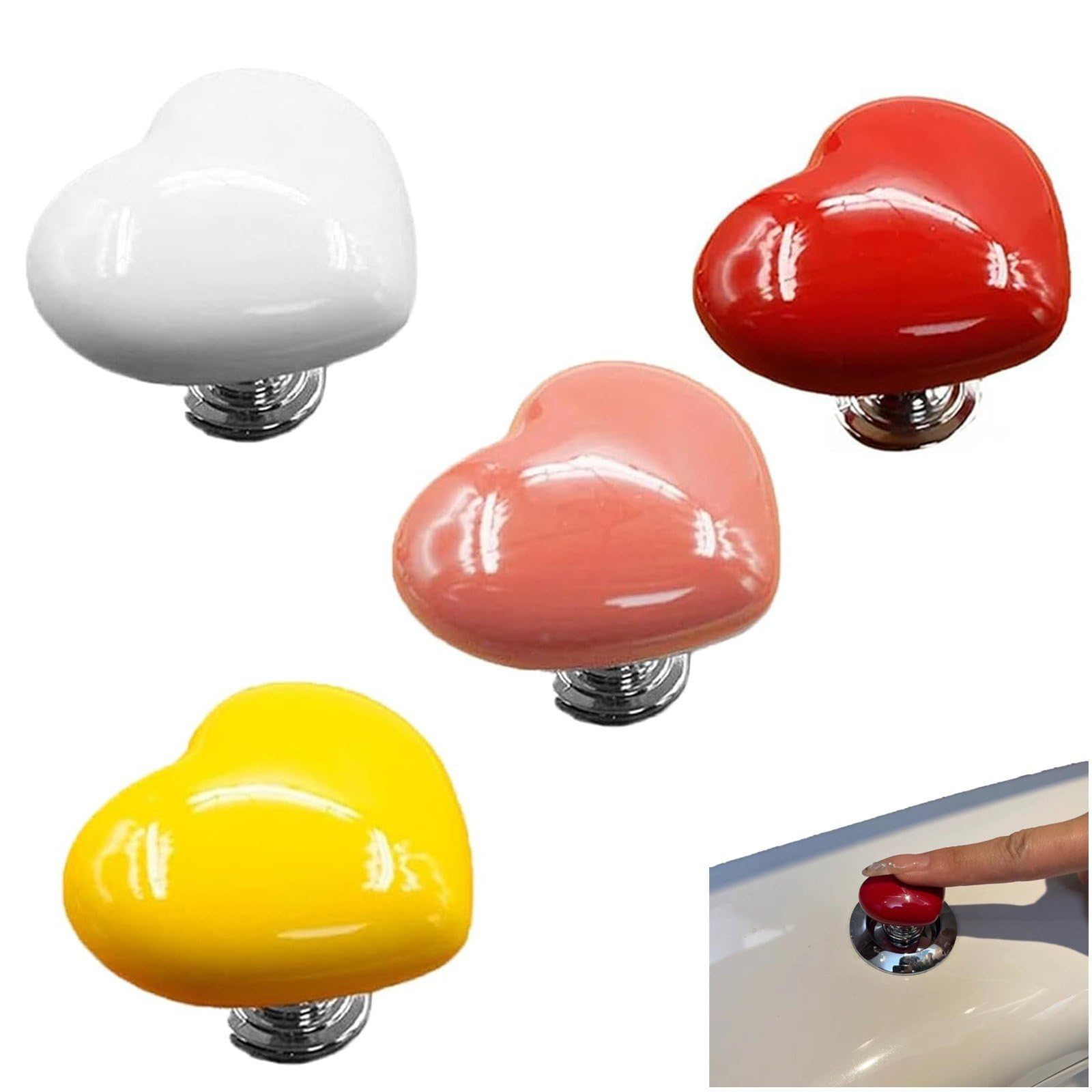 Fituenly 4 Pcs Toilet Button Pusher, Heart Shaped Toilet Tank Button Toilet Flush Button Pusher, Toilet Press Tool for Toilet Lid and Tank Toilet Flusher Push Button