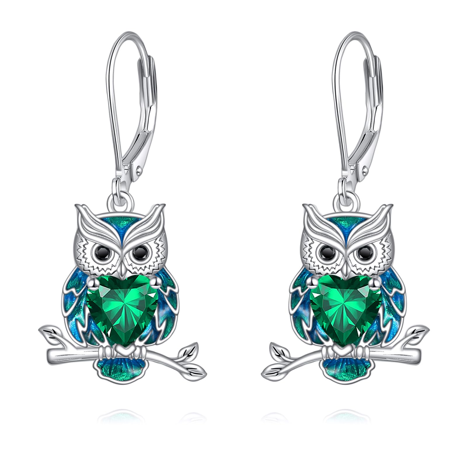 ONEFINITY Eule Ohrringe 925 Sterling Silber Eule baumeln Ohrringe Birthstone Tiere Schmuck Geschenke für Damen