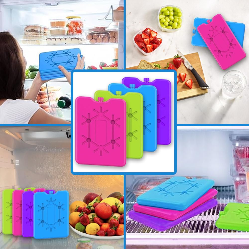 Acumulador De Frío Reutilizable para Bolsa Térmica Y Nevera Portátil Extra Plano Bloque De Hielo Colorido para Fiambrera Picnic Camping Oficina - Juego De 4 16.5x10.9x1.4 cm