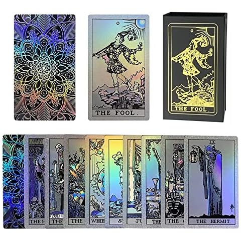 VOVCAMLS Tarot Cards Decks, 78 Rainbow Tarot Cards with Guidebook for Beginners PVC Waterproof Classic Holographic Tarot Deck Fortune Telling Game Card for Tarot Cover