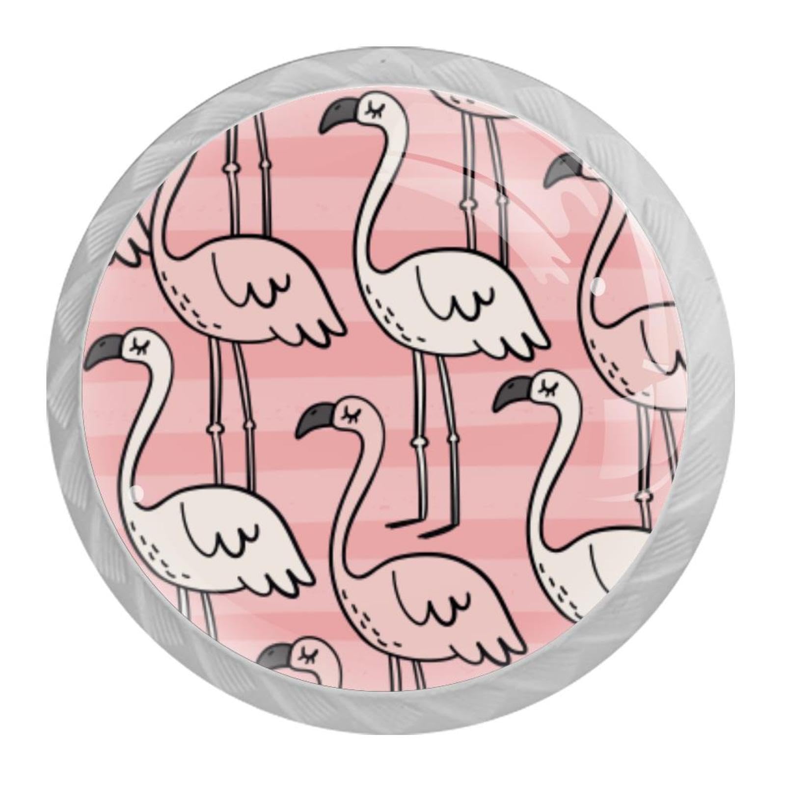 Tqmspg Multi14 4 Pieces Drawer Pulls Flamingos Pattern Door Knobs Dresser Handles For Kitchen Wardrobe Cupboard Hardware Furniture