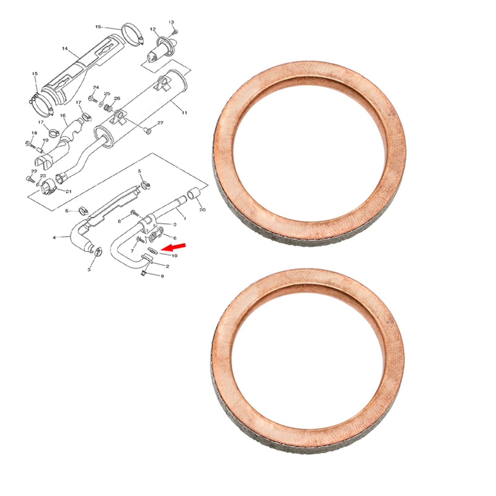 Caltric Exhaust Muffler Pipe Gasket For Yamaha Big Bear 350 YFM350FW 4WD (1987-1999)