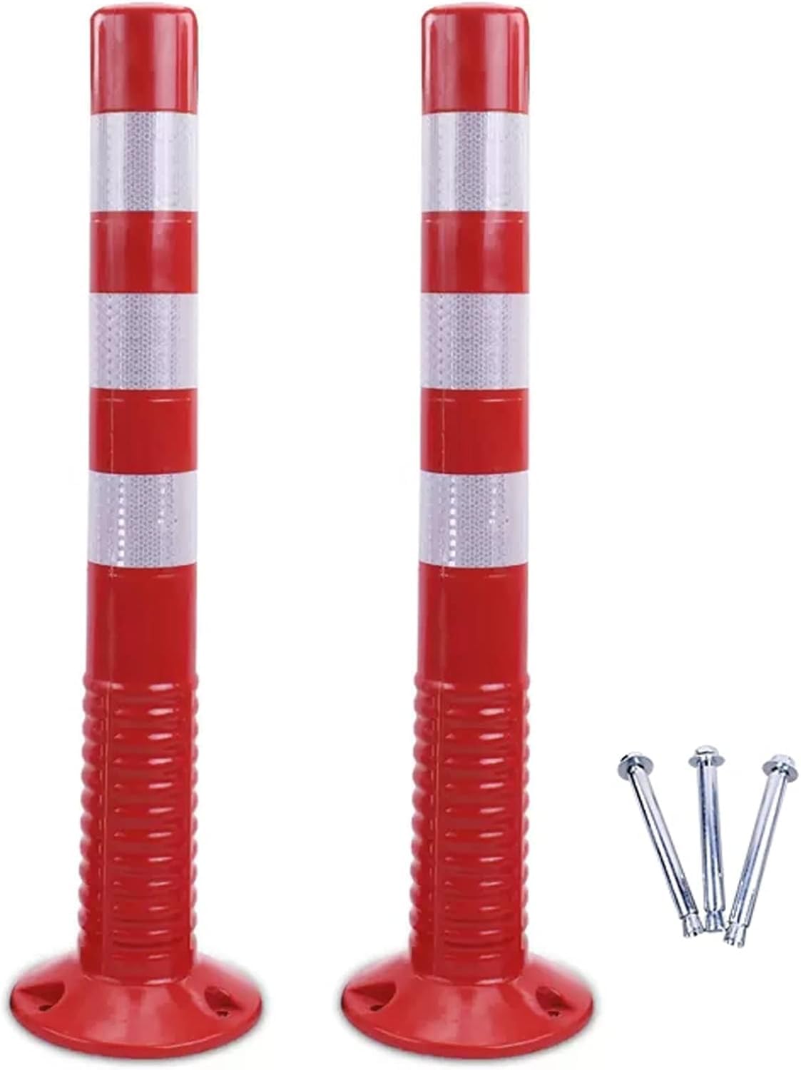 Poste delineador de tráfico reflectante plástico | Paquete de 2/4 guías de tráfico multicolores: for zonas de aparcamiento(Red and White,2 Pack)