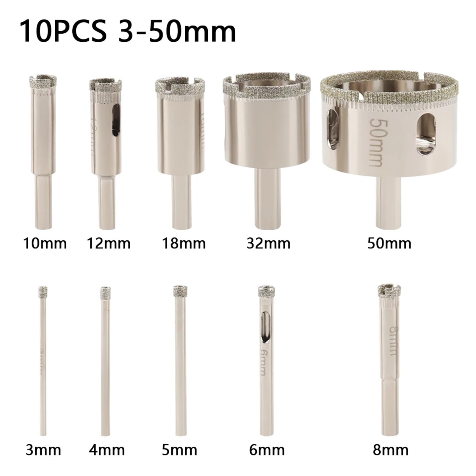1 szt. 3-100 mm otwornica do szkła, wiertła powlekane diamentami, wiertło do ceramicznych elektronarzędzi do płytek marmurowych (kolor : 10 sztuk, 3-50 mm)