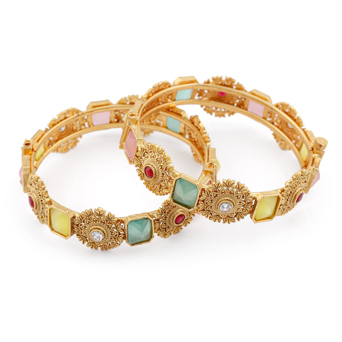 ACCESSHER Gold Plated Traditional Rajwadi Inspired Multicolour Gemstones Embellished Statement Kada/Bangles with Screw Closure for Women and Girls Set of 2 (2.4) (B0BKQ4L23B) Amazon Price History, Amazon Price Tracker