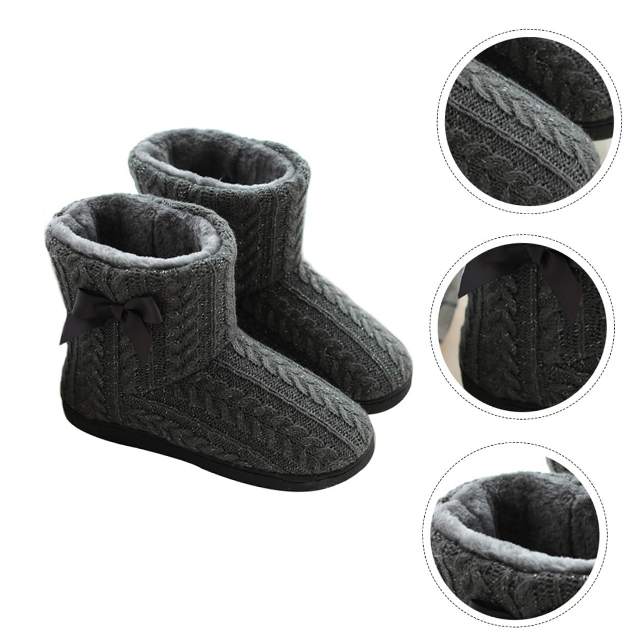 VALICLUD Botas de Invierno para Mujer de Punto y Caucho, Suela Gruesa Antideslizante, Cálidas y Cómodas para Casa, Uso Interior, Tallas 39-40, Color Gris