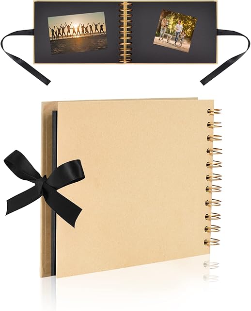 A5 Scrapbook, 30 Pages 21.5 x 15 cm Photo Albums Craft Paper, DIY Square Scrapbook Photo Album, Black Thick Kraft Paper Scrap Book, Memory Book, Scrapbook or Record of Memorial Album Gift(Yellow)
