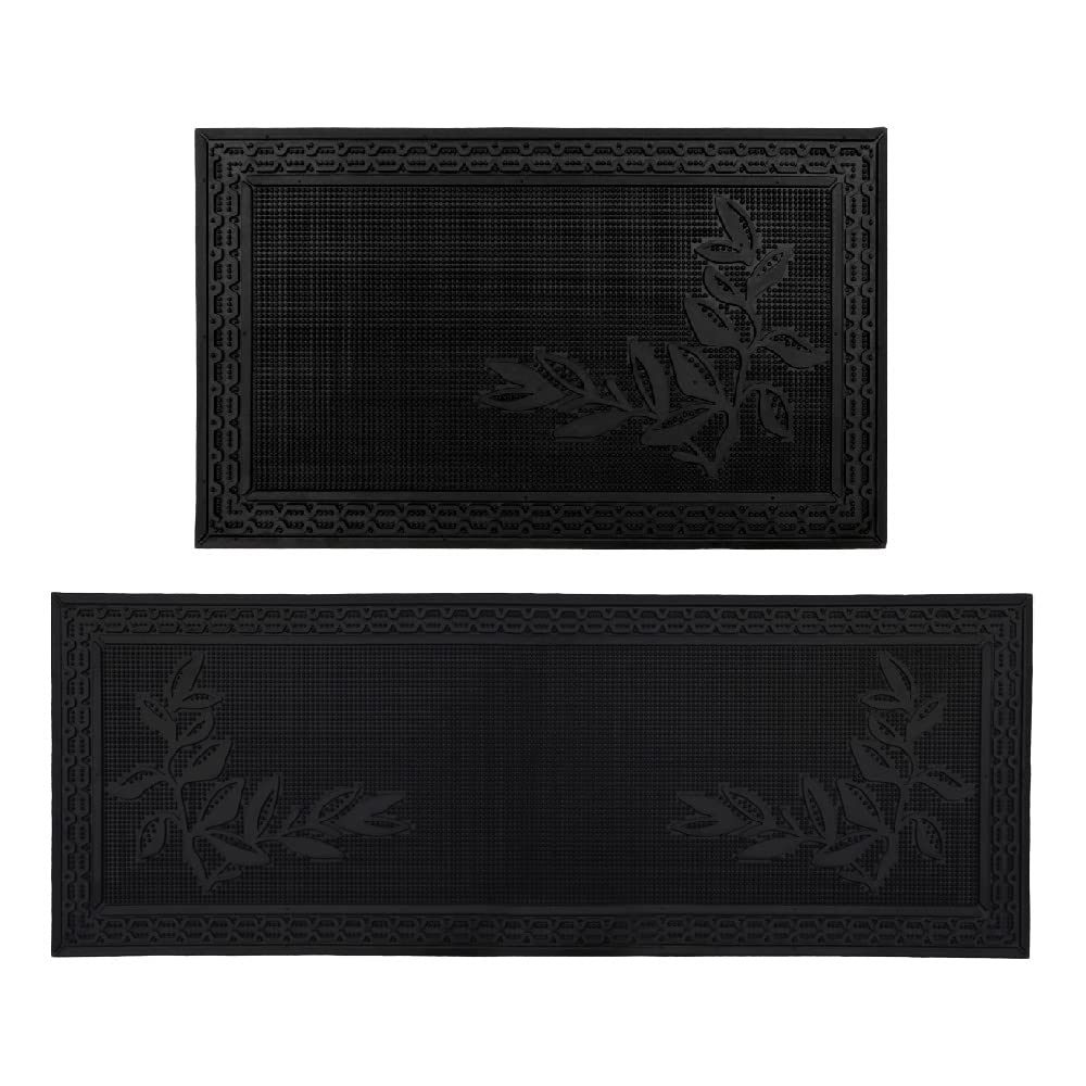 JVL Foliage Rubber Scraper Doormat and Patio Mat