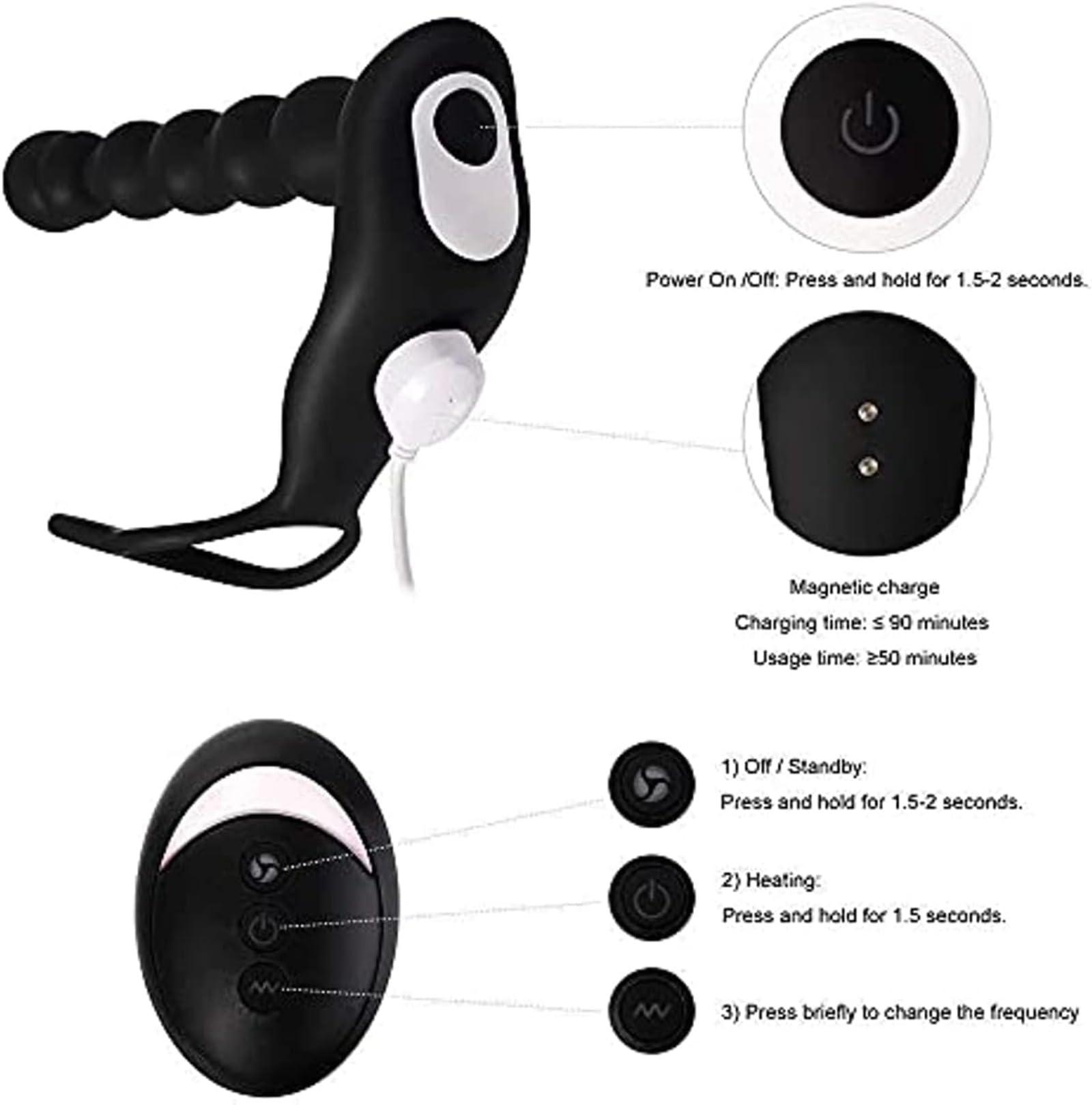 Masseur prostatique multifonction, recharge USB, anneau de à vitesse variable, sextoy, masseur corporel, avec télécommande sans fil, 10 modes